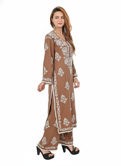 Handmade Embroidered Rayon Lace Plazo Set