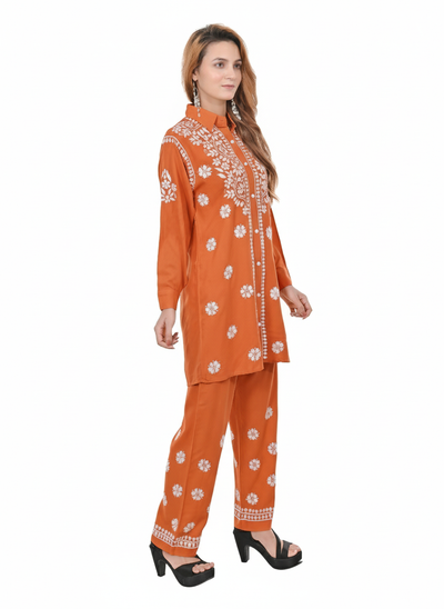 Handmade Embroidered Rayon Lucknowi Chikankari Co-ord Set