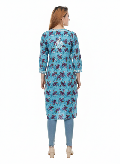 “Traditional Lucknowi Chikankari Printed Malmal Kurti with Hand Embroidery”