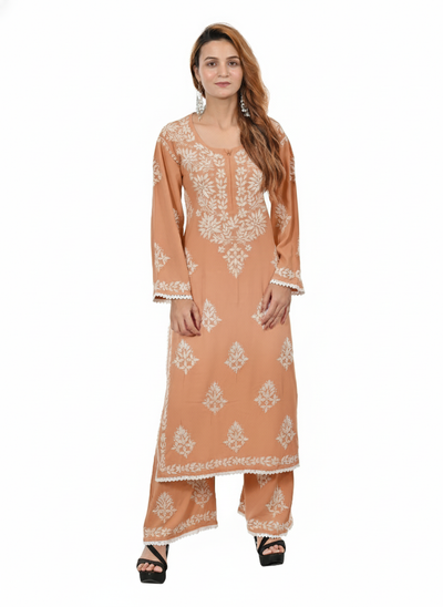 Handmade Embroidered Rayon Lace Plazo Set