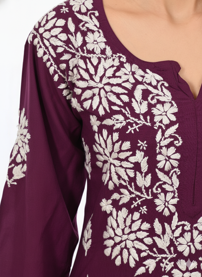 Handmade Embroidered Rayon Lucknowi Chikankari Plazo Set