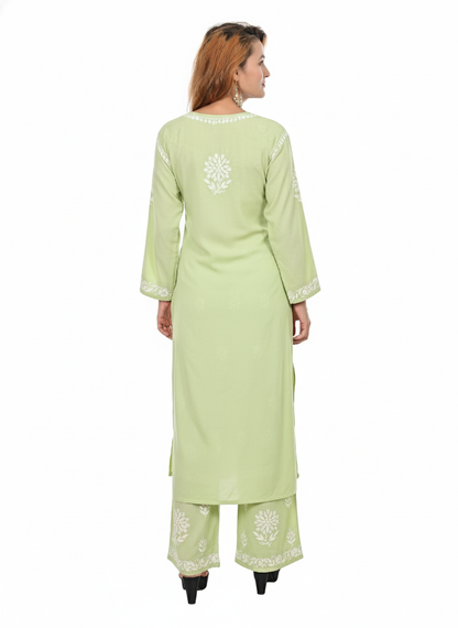 Handmade Embroidered Rayon Lucknowi Chikankari Plazo Set