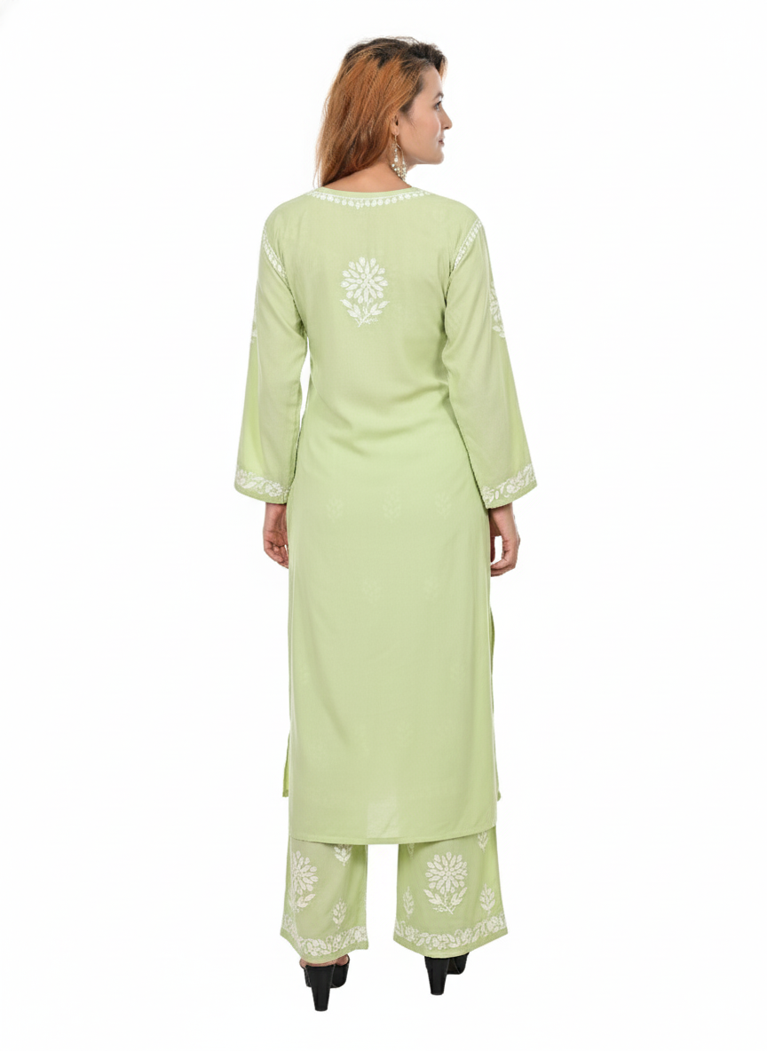 Handmade Embroidered Rayon Lucknowi Chikankari Plazo Set