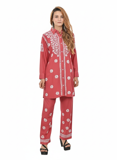 Handmade Embroidered Rayon Lucknowi Chikankari Co-ord Set