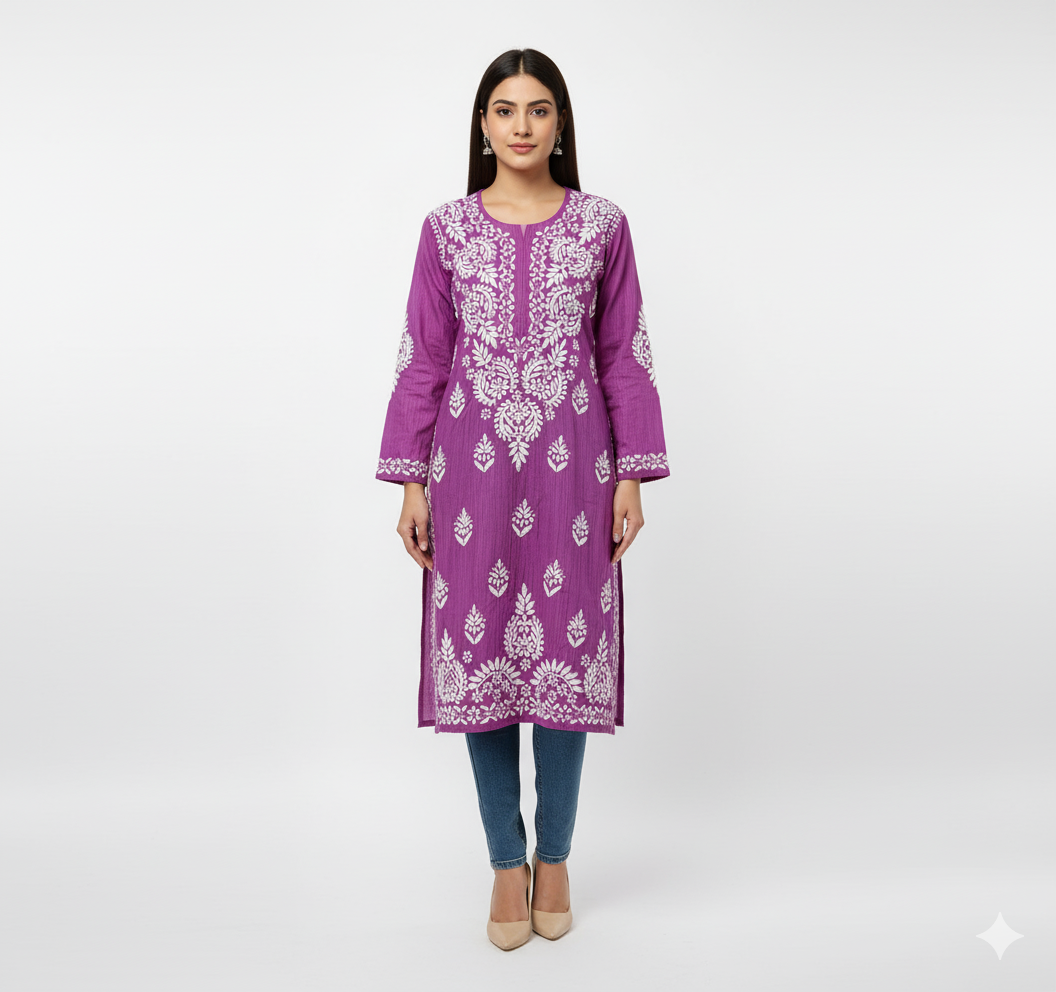 Lucknowi Chikankari Kurti Featuring Hand Embroidery