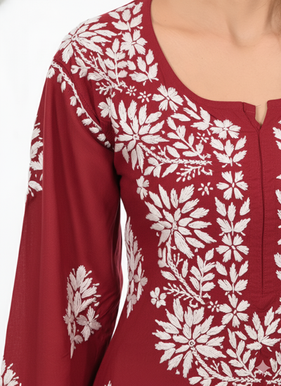 Handmade Embroidered Rayon Lace Plazo Set