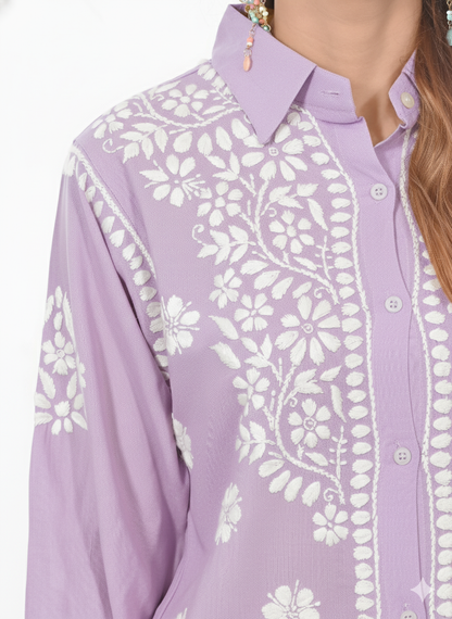 Handmade Embroidered Rayon Lucknowi Chikankari Co-ord Set