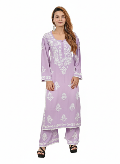 Handmade Embroidered Rayon Lace Plazo Set