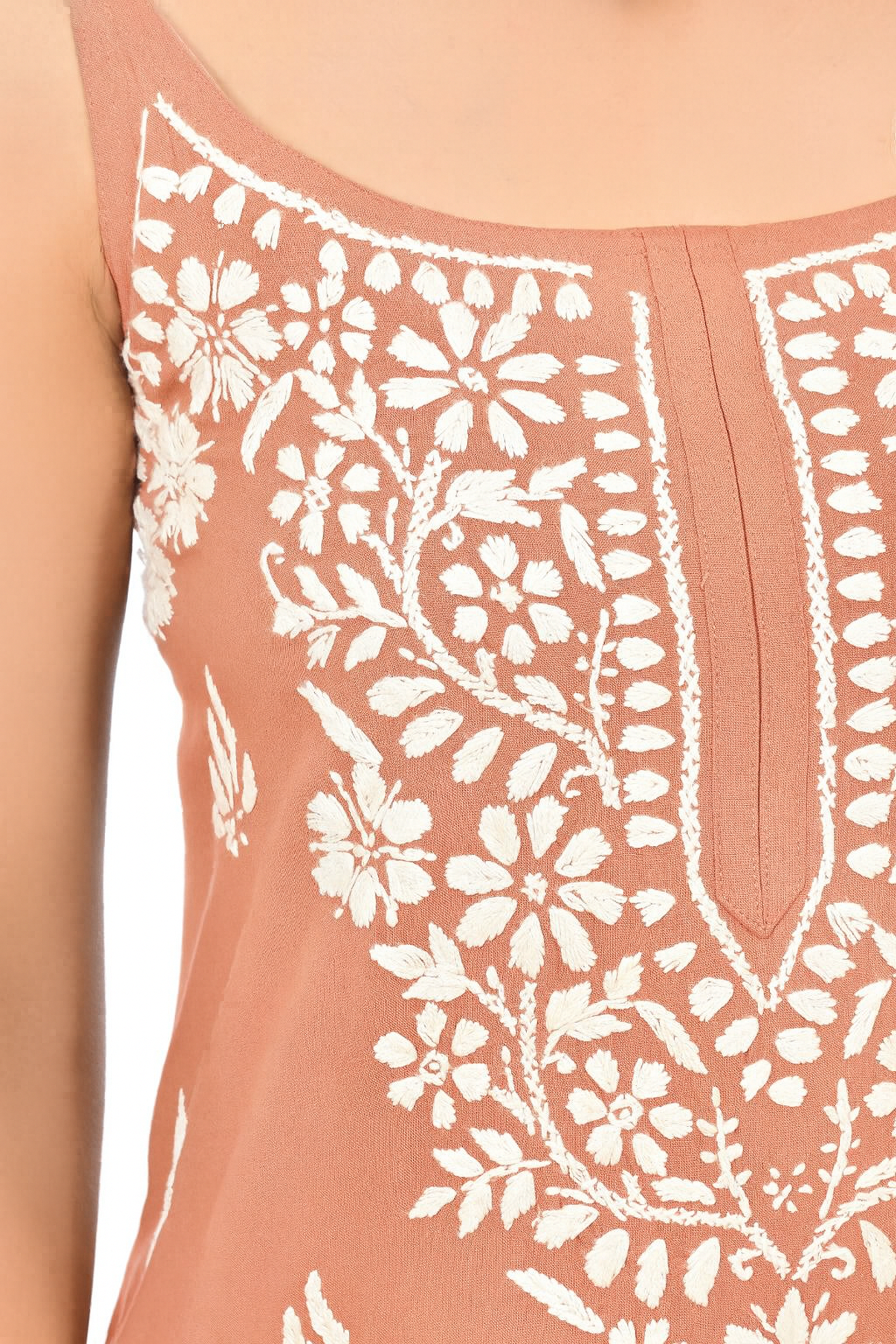 MS CHIKAN ARTS Women's Rayon Sleeveless Kurti with Palazzo Set, Lucknowi Chikankari Hand Embroidery