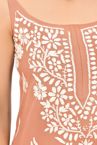 MS CHIKAN ARTS Women's Rayon Sleeveless Kurti with Palazzo Set, Lucknowi Chikankari Hand Embroidery