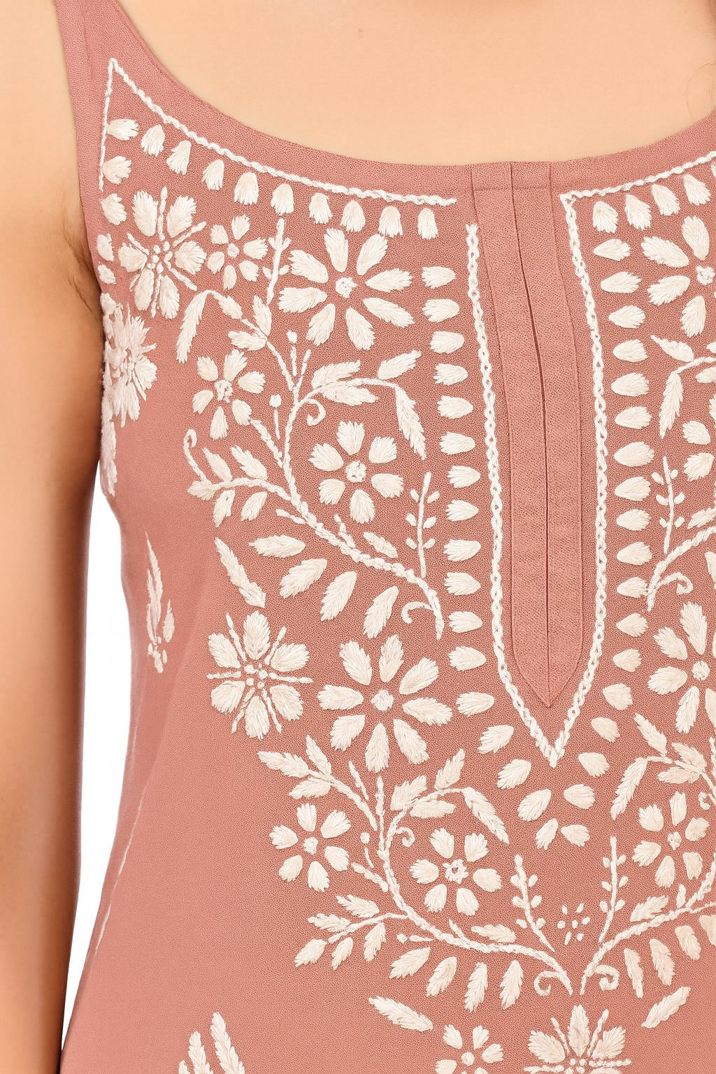 MS CHIKAN ARTS Women's Rayon Sleeveless Kurti with Palazzo Set, Lucknowi Chikankari Hand Embroidery