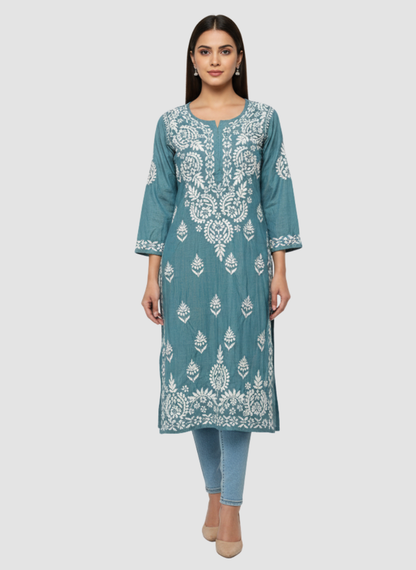 Lucknowi Chikankari Kurti Featuring Hand Embroidery